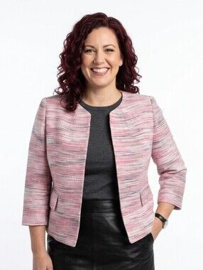 Kasper Petite Blazer Women 16P Pink White Black Textured 3/4 Sleeve Flap Pockets